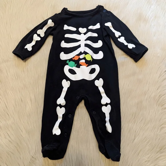 just you and me by Carter's black skeleton footsie PJs w/candy in belly size 9M - Picture 1 of 7